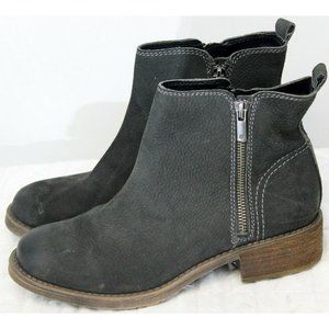 Lucky Brand Faded Black Gray Darbie Leather Booties Womens 8M Heel Zippers